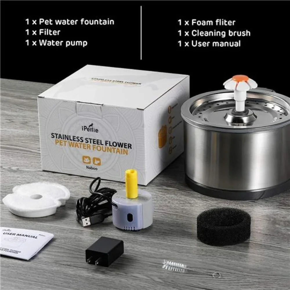 Cat Water Fountain Stainless Steel, 84oz/2.5L, 4-Stage Filtration, Ultra Quiet